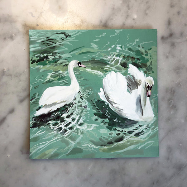 'Swan Couple' in Gouache